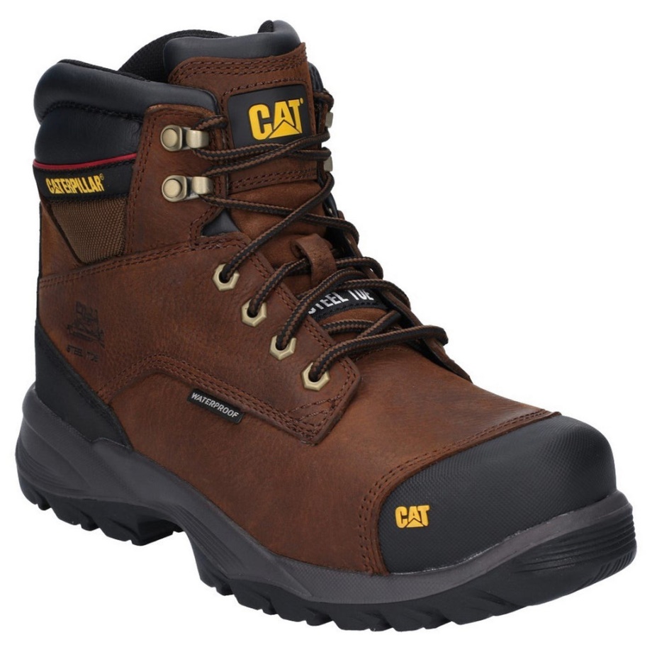 Bota De Seguridad Impermeable Con Cordones Spiro Caterpillar S3 Marrón Oscuro