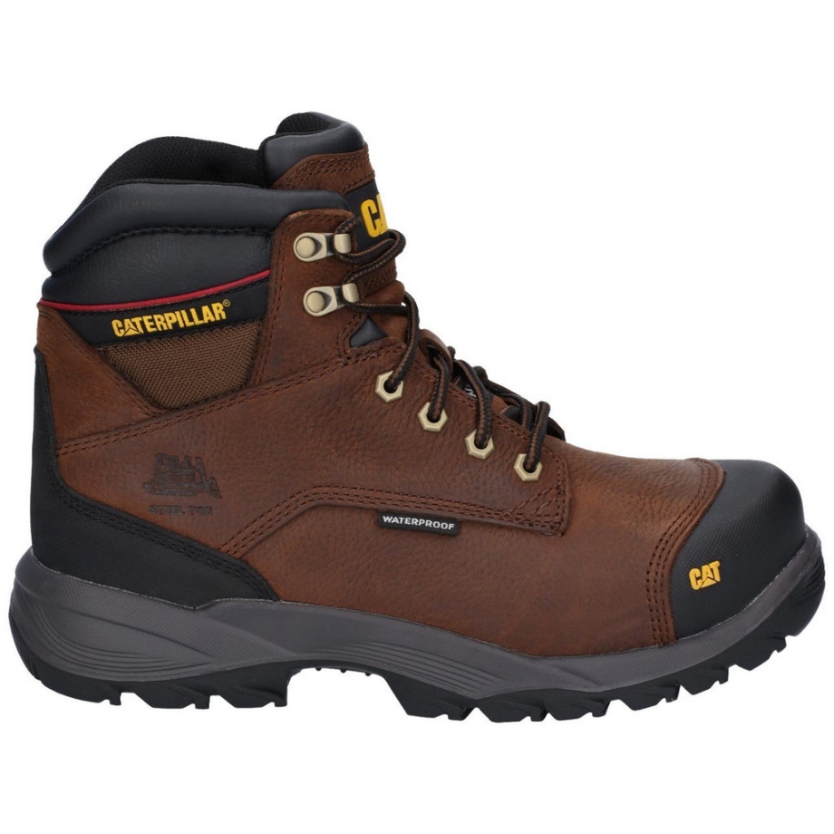 Bota De Seguridad Impermeable Con Cordones Spiro Caterpillar S3 Marrón Oscuro