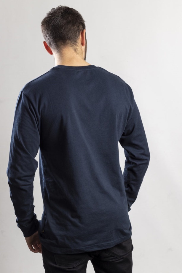 Camiseta De Manga Larga Con Estampado De Marca Registrada De Caterpillar Marino Oscuro