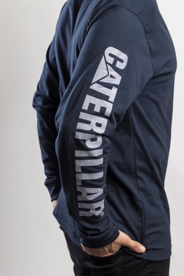 Camiseta De Manga Larga Con Estampado De Marca Registrada De Caterpillar Marino Oscuro